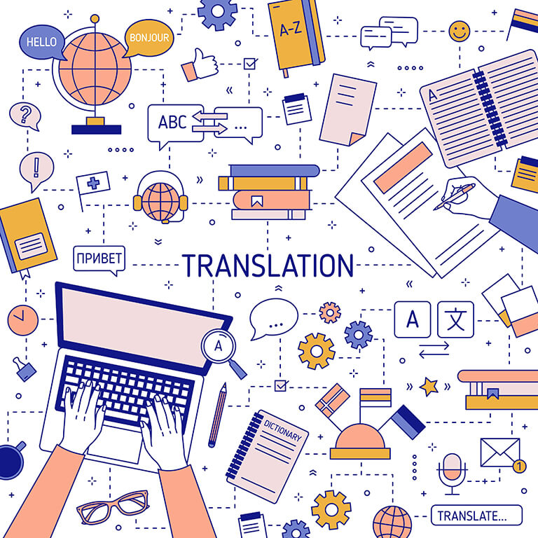 Cartoon graphics of translation icons